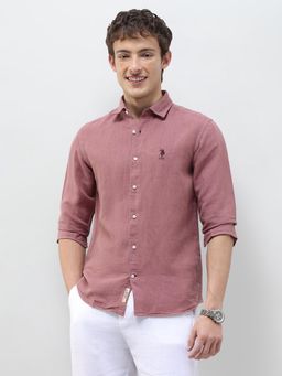 U.S. Polo Assn. Denim Co. - Pink Solid/Plain Collar Neck Casual Shirt