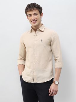 U.S. Polo Assn. Denim Co. - Brown Solid/Plain Collar Neck Casual Shirt