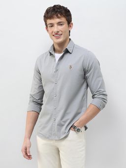 U.S. Polo Assn. Denim Co. - Grey Solid/Plain Collar Neck Casual Shirt