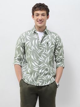 U.S. Polo Assn. Denim Co. - Green Printed Collar Neck Casual Shirt