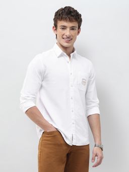 U.S. Polo Assn. Denim Co. - White Solid/Plain Collar Neck Casual Shirt