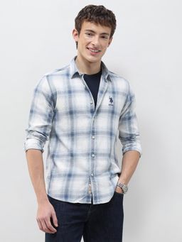 U.S. Polo Assn. Denim Co. - Blue Checks Collar Neck Casual Shirt