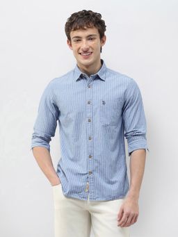 U.S. Polo Assn. Denim Co. - Blue Stripes Collar Neck Casual Shirt