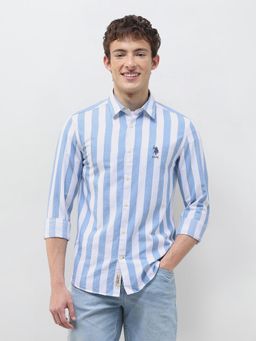 U.S. Polo Assn. Denim Co. - Blue Stripes Collar Neck Casual Shirt