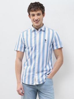 U.S. Polo Assn. Denim Co. - Blue Stripes Collar Neck Casual Shirt