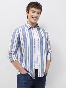 U.S. Polo Assn. Denim Co. - Blue Stripes Collar Neck Casual Shirt
