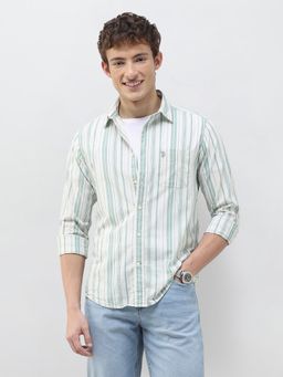 U.S. Polo Assn. Denim Co. - Green Stripes Collar Neck Casual Shirt