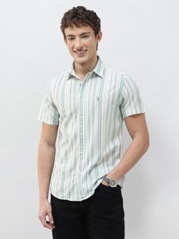 U.S. Polo Assn. Denim Co. - Green Stripes Collar Neck Casual Shirt