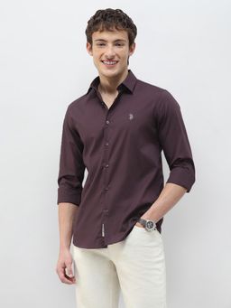 U.S. Polo Assn. Denim Co. - Purple Solid/Plain Collar Neck Casual Shirt