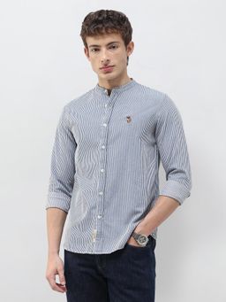 U.S. Polo Assn. Denim Co. - Blue Stripes Mandarin Neck Casual Shirt