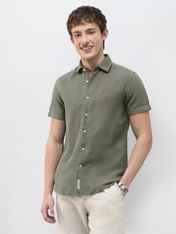 U.S. Polo Assn. Denim Co. - Green Solid/Plain Collar Neck Casual Shirt