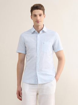 U.S. POLO ASSN. - Blue Solid/Plain Collar Neck Casual Shirt