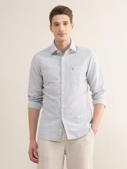 U.S. POLO ASSN. - Grey Checks Collar Neck Casual Shirt