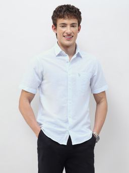 U.S. POLO ASSN. - Blue Textured Collar Neck Casual Shirt