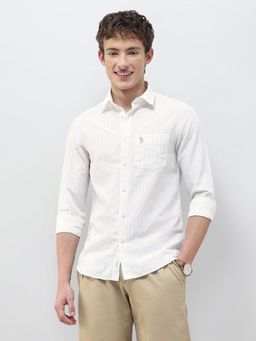 U.S. POLO ASSN. - Beige Stripes Collar Neck Casual Shirt