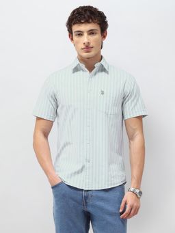 U.S. POLO ASSN. - Green Stripes Collar Neck Casual Shirt