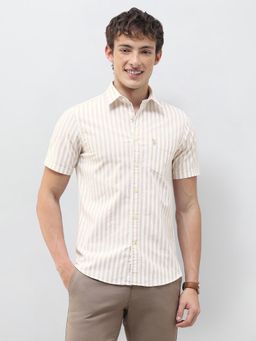 U.S. POLO ASSN. - Beige Stripes Collar Neck Casual Shirt
