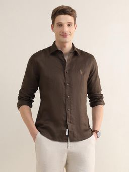 U.S. POLO ASSN. - Brown Solid/Plain Collar Neck Casual Shirt