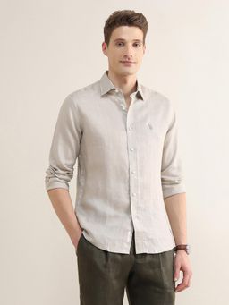 U.S. POLO ASSN. - Beige Solid/Plain Collar Neck Casual Shirt