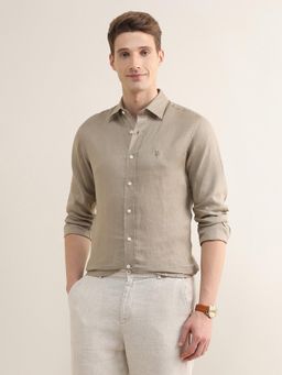 U.S. POLO ASSN. - Brown Solid/Plain Collar Neck Casual Shirt