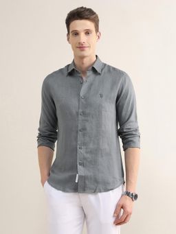 U.S. POLO ASSN. - Grey Solid/Plain Collar Neck Casual Shirt