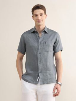 U.S. POLO ASSN. - Grey Solid/Plain Collar Neck Casual Shirt