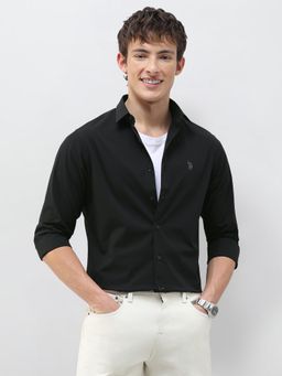 U.S. POLO ASSN. - Black Solid/Plain Collar Neck Casual Shirt