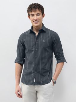 U.S. POLO ASSN. - Grey Stripes Collar Neck Casual Shirt