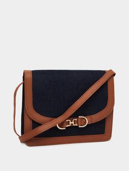 Styli - Women Navy Blue Solid Metal Trim Sling Bag