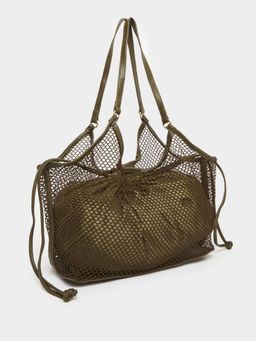 Styli - Women Olive Solid Mesh Shopper Handbag