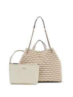 Guess - Taupe Stripes Polyester Giully 2 in 1 Tote Bag With Pouch