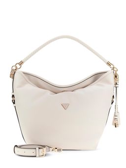 Guess - Off White Solid Pu Danya Hobo Handbag With Detachable Strap