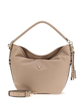 Guess - Taupe Solid Pu Danya Hobo Handbag With Detachable Strap