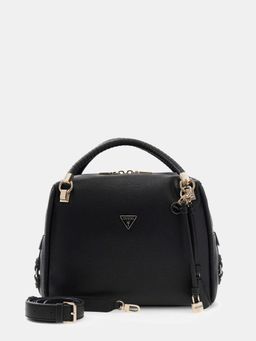 Guess - Black Solid Pu Danya Satchel Bag With Detachable Strap