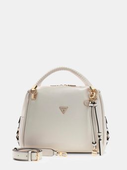 Guess - Off White Solid Pu Danya Satchel Bag With Detachable Strap