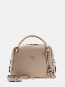 Guess - Taupe Solid Pu Danya Satchel Bag With Detachable Strap