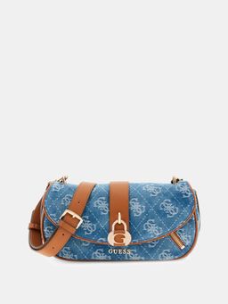 Guess - Denim Logo Printed Cotton Jessa Flap Sling Bag