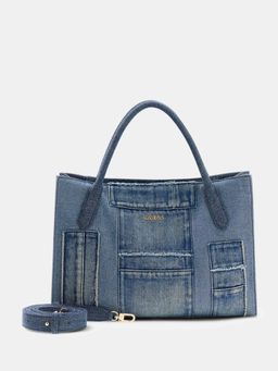 Guess - Denim Solid Polyester Jodi Tote Bag With Detachable Strap