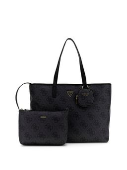 Guess - Charcoal Logo Printed Pu Power Play Tech Tote Bag With Pouch