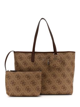 Guess - Latte Logo Brown Printed Pu Power Play Tech Tote Bag With Pouch
