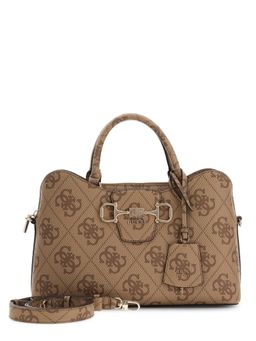 Guess - Latte Printed Pu Janie Logo Girlfriend Satchel Bag With Detachable Strap