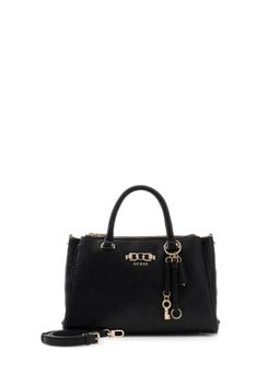 Guess - Black Logo Textured Pu Anise Triple Comp Satchel Bag With Detachable Strap
