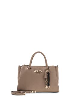 Guess - Dark Taupe Logo Textured Pu Anise Triple Comp Satchel Bag With Detachable Strap