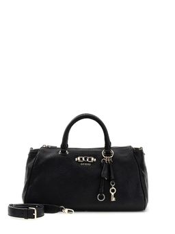 Guess - Black Logo Textured Pu Anise Box Satchel Bag With Detachable Strap