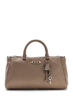 Guess - Dark Brown Logo Textured Pu Anise Box Satchel Bag With Detachable Strap