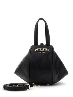 Guess - Black Logo Textured Pu Anise Handbag With Detachable Strap