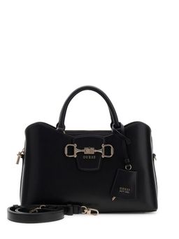 Guess - Black Solid Pu Janie Girlfriend Satchel Bag With Detachable Strap