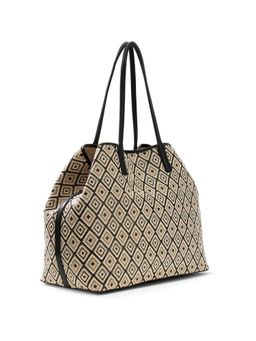 Guess - Black Self Design Cotton Sophia 2 in 1 Tote Bag With Pouch