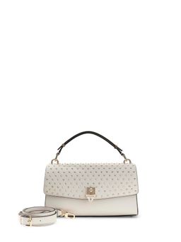 Guess - Off White Embellished Pu Patsie Top Handle Flap Satchel Bag With Detachable Strap