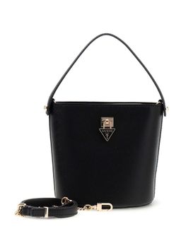 Guess - Black Solid Pu Patsie Top Handle Bucket Handbag With Detachable Strap
